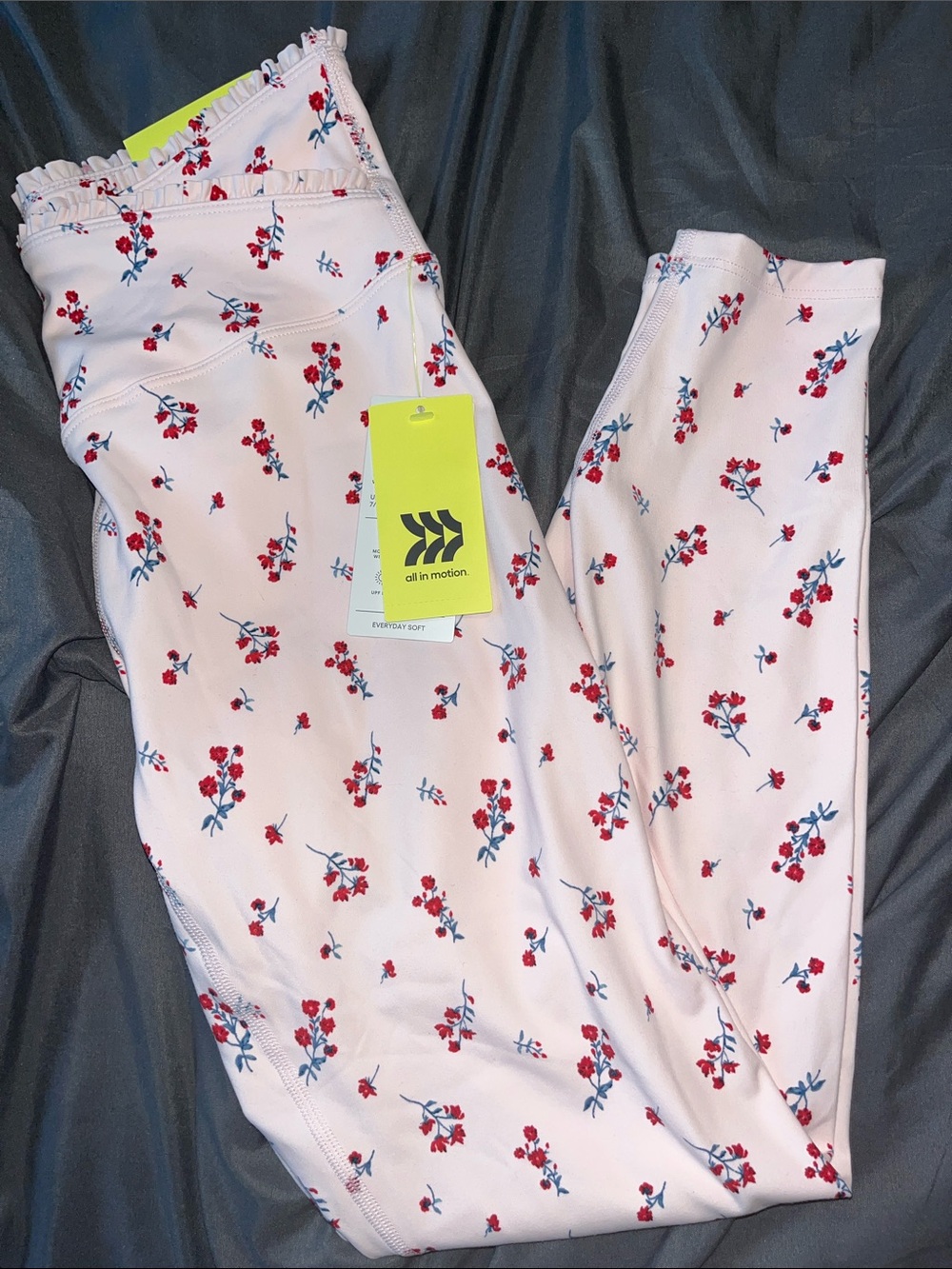all in motion Light Pink Leggings with Red Floral Print